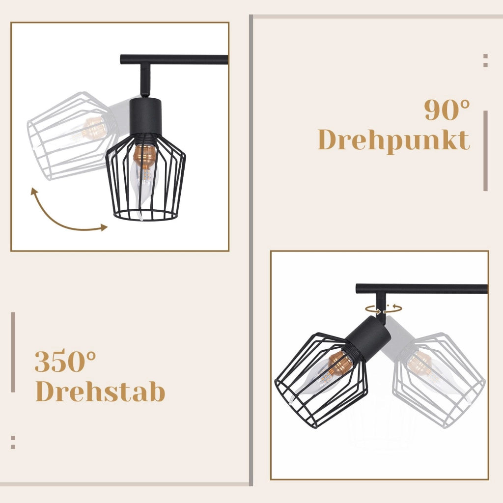 ZMH Faretto da soffitto LED neri 6 fiamme E14 orientabili 350° industriali dimmerabili
