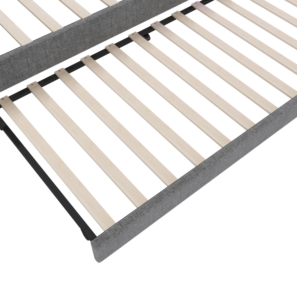 Letto estraibile matrimoniale 140×200 cm con USB e tipo c; LED e ripiani; senza materasso; lino; grigio