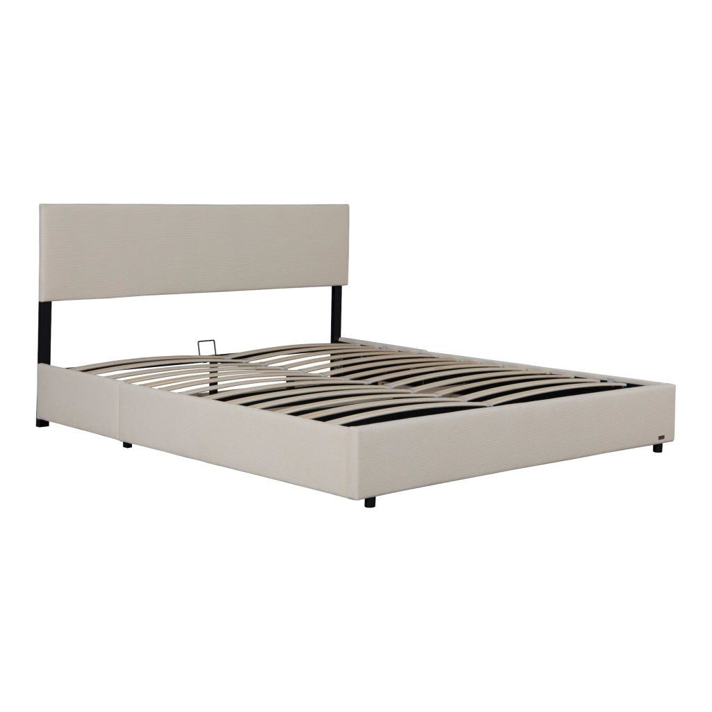 Letto Contenitore Juva con Apertura a Ribalta Letto Francese 140x200 cm Velluto a Coste Beige Corium