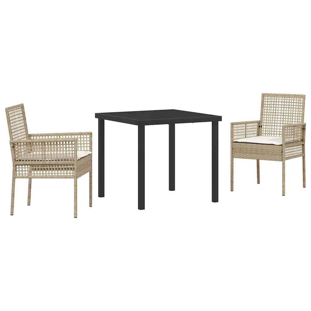 Set da Pranzo per Giardino con cuscino 3 pcs Beige polyrattan