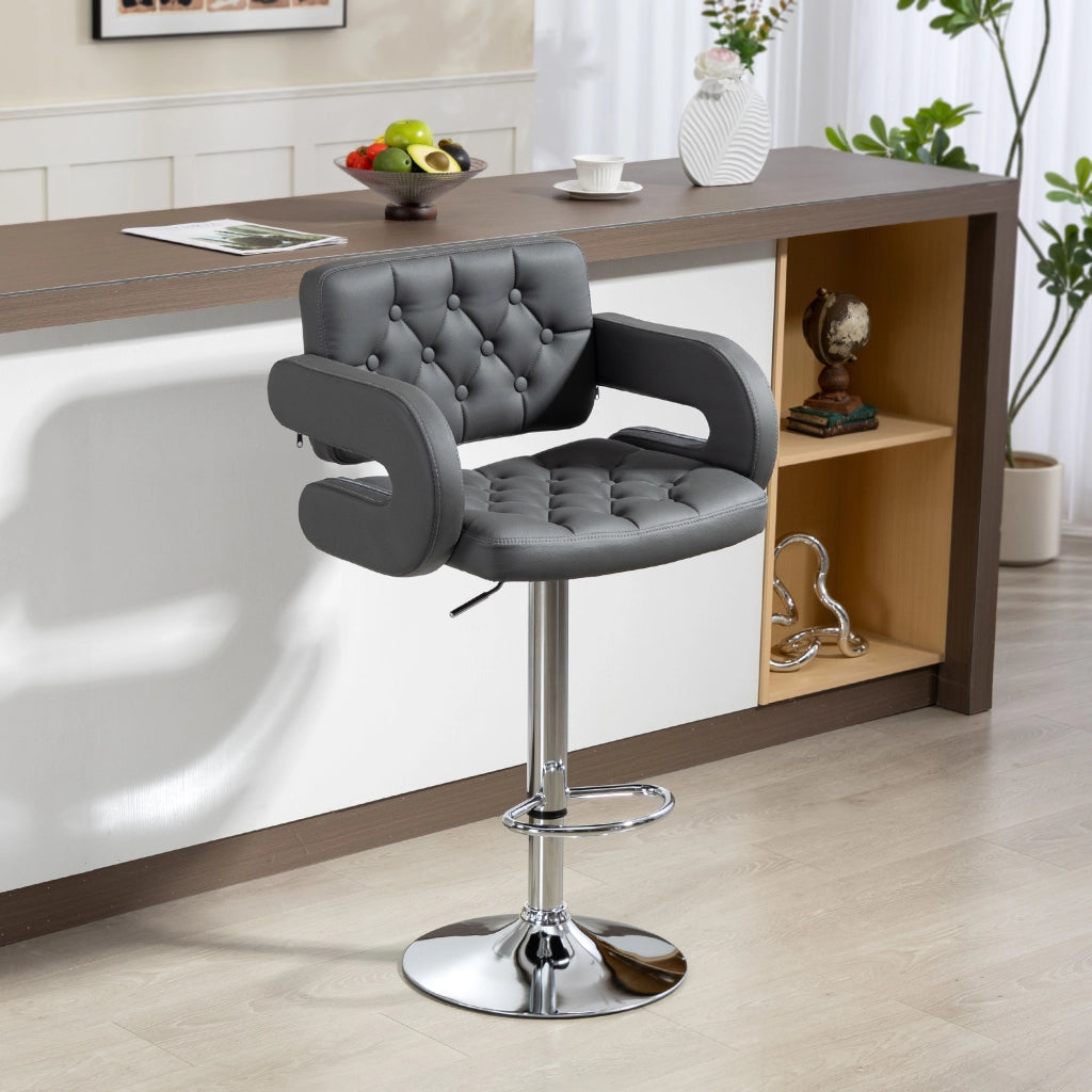 Sgabello da Bar Regolabile 61x50x93-113 cm Seduta Extra Large Girevole in Similpelle PU Grigio