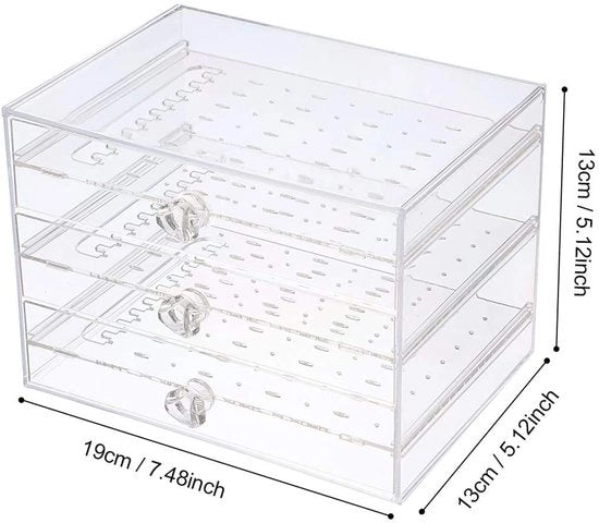 Cassetto di archiviazione trasparente, 270 aperture, organizzatore, trucco, impermeabile al tessuto, 3 cassetti per gioielli, collana, bracciale