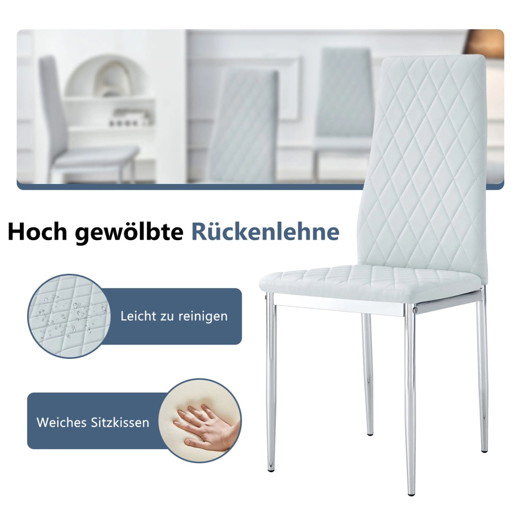 Sedie da Pranzo Set 4 Pezzi ¨C MINIMAL ¨C Similpelle Grigio Chiaro, Gambe Metallo, Design Moderno