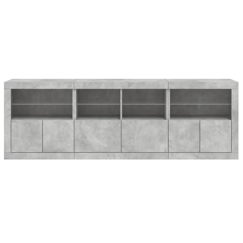 vidaXL Credenza con Luci LED Grigio Cemento 202x37x67 cm