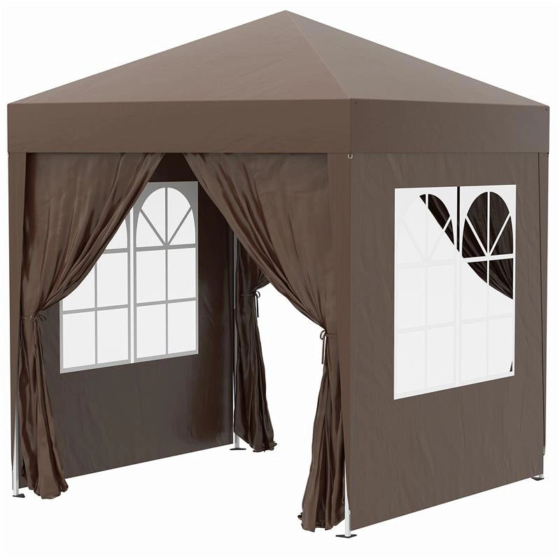 GAZEBO PIEGHEVOLE CON 4 PARETI RIMOVIBILI E BORSA DA TRASPORTO IN METALLO E POLIESTERE 2X2X2.4 M MARRONE