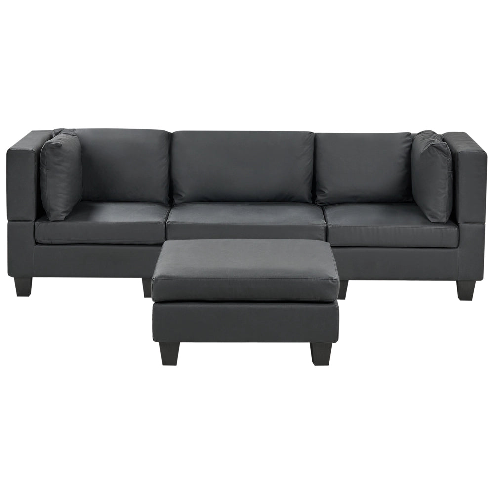 Divano Componibile Rivestito In Tessuto Nero 3 Posti con ottomano stile moderno