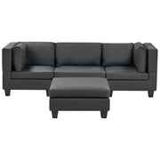 Divano Componibile Rivestito In Tessuto Nero 3 Posti con ottomano stile moderno
