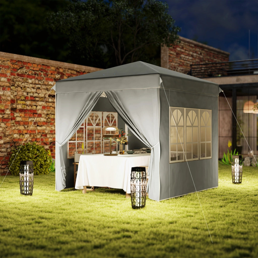 Gazebo 2.5x2.5m gazebo pieghevole invernale resistente all'acqua stabile protezione UV 50+ tenda da giardino pieghevole con 4 pannelli laterali Gazebo da giardino a borsa per il campeggio grigio chiaro