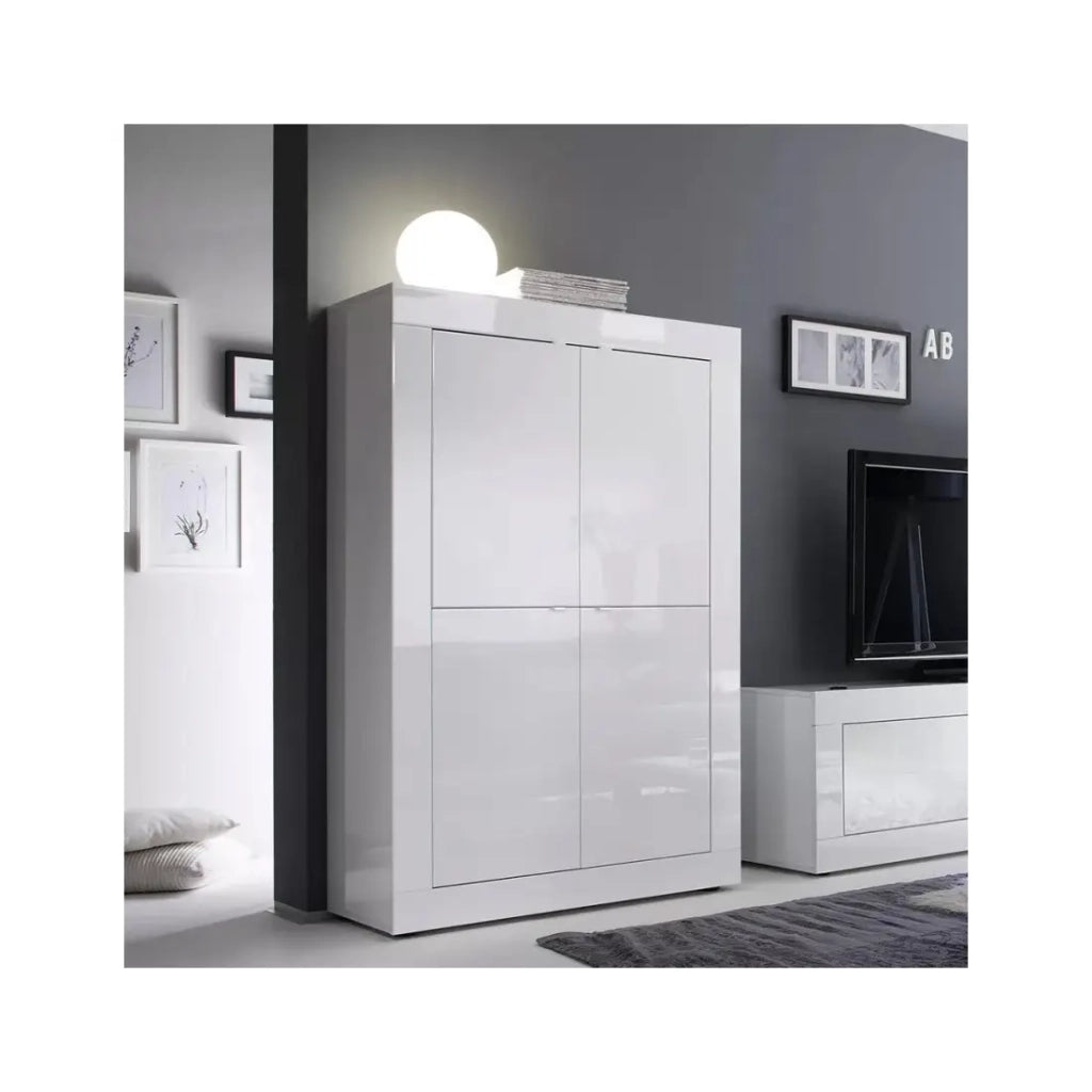 Credenza 4 porte ISORA - Bianco lucido - Design moderno e funzionale