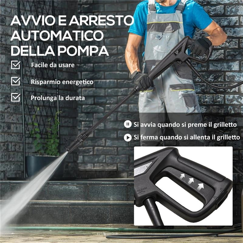 IDROPULITRICE AD ALTA PRESSIONE 1600W CON UGELLO REGOLABILE E KIT PULIZIA 35X28X65 CM BLU E NERO