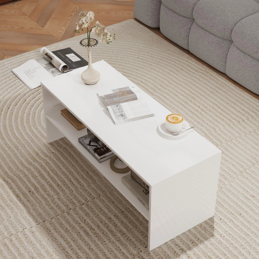 Tavolino da caff¨¨ con ripiano aperto ¨C Zephmum ¨C Bianco brillante 100x40x41,5 cm