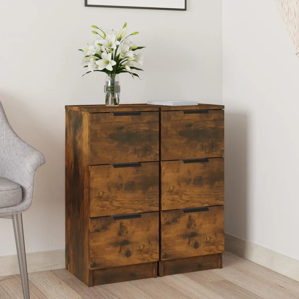 Credenze 2 pz | Madia | Buffet da pranzo | Armadio da pranzo Rovere Fumo 30x30x70 cm in Legno Multistrato
