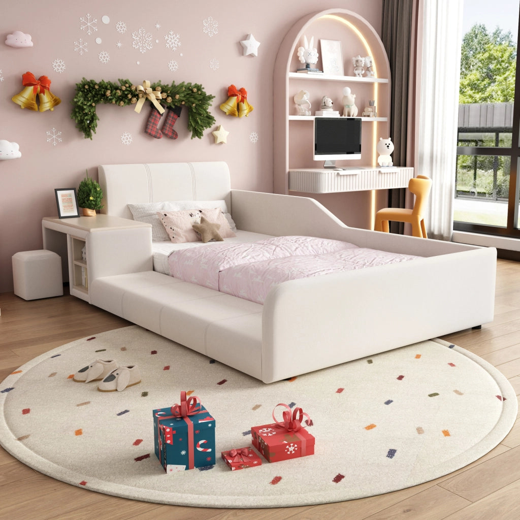 Letto singolo imbottito per bambini 90x200 cm con scrivania, sgabello e ripiano