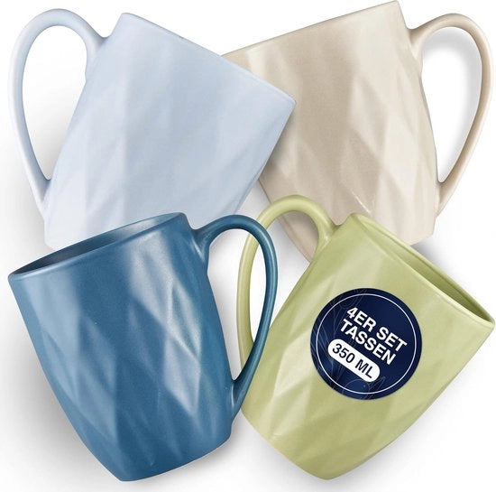 Set di tazze da caffè in ceramica [4 x 350 ml] | 4 tazze in 4 colori | ideale per la tua cucina | set di tazze da caffè moderno e unico | set di tazze da caffè in ceramica artigianale - grande tazza