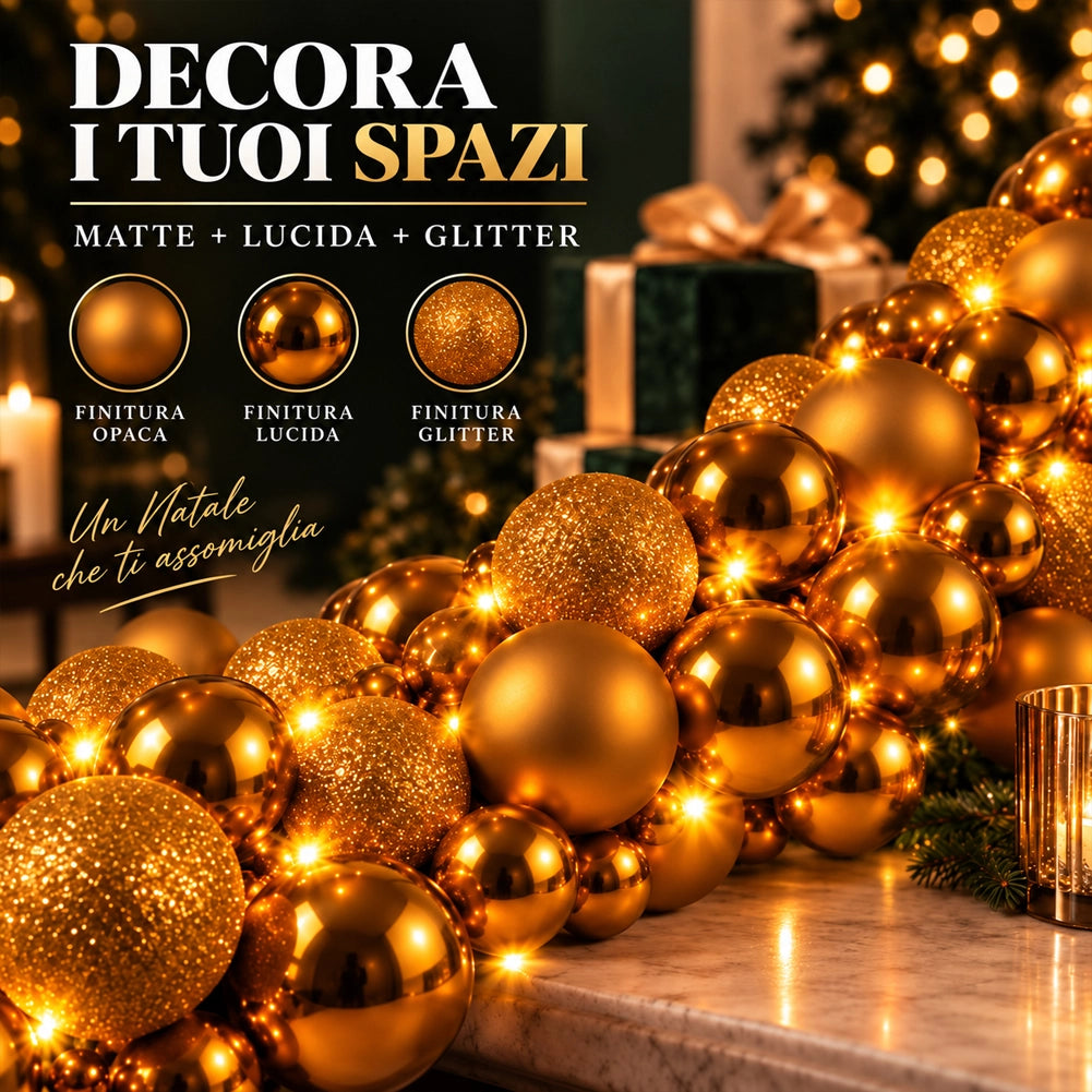 Ghirlanda Natalizia 180cm con Led Addobbo Oro Natale Lucido Opaco e Glitter