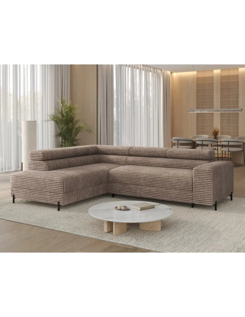 Divano ad angolo COLESIA convertibile 5 posti marrone chiaro velluto a coste – sinistra – 274x200cm