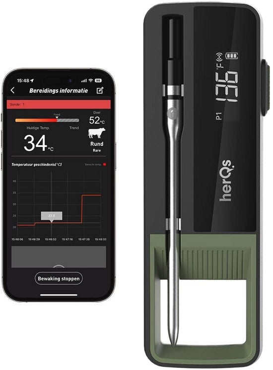 Termometro Bluetooth Digitale per Carni con App e Allarme di Temperatura fino a 300°C – Ideale per BBQ, Grill e Forno
