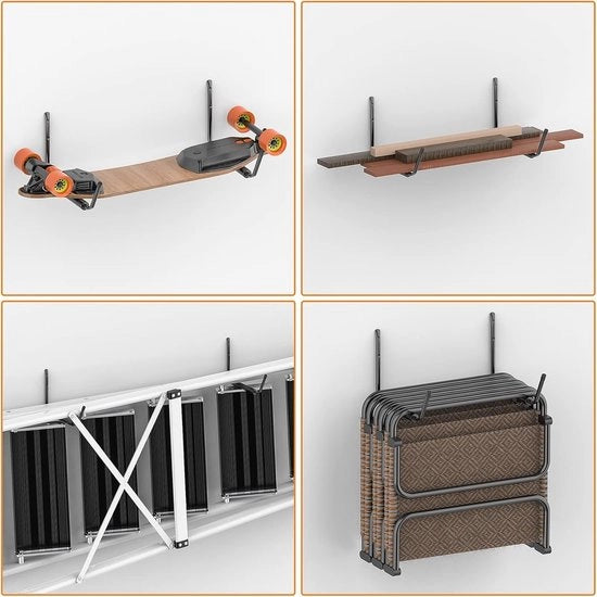 Rack per la conservazione di kayak con ganci, adatto per canoa, tavole da surf, sci, paddleboard e scale.