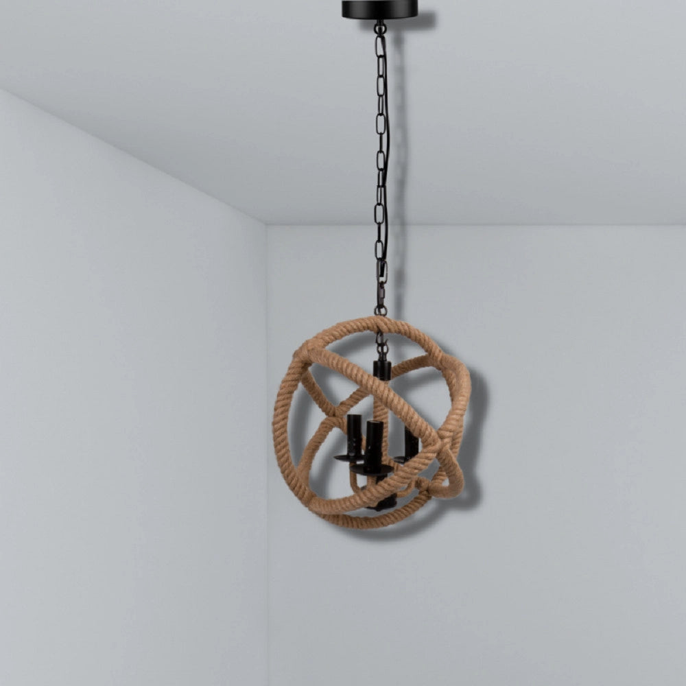 Trade Shop - Lampadario A Sospensione Rustico Industriale E14 Sfera In Corda Metallo B55-3 -