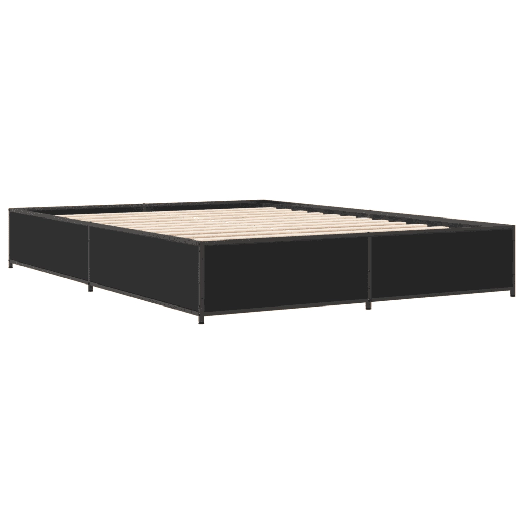 Letto matrimoniale | Letto per adulti | Giroletto Nero 140x200 cm in Legno Multistrato e Metallo