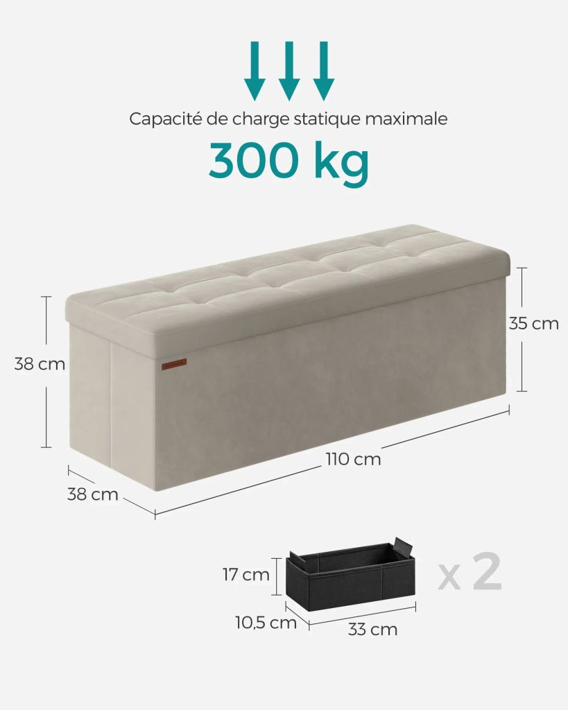 Panca contenitore in velluto con coperchio 2 contenitori divisori rimovibili capacità di carico 300 kg per corridoio soggiorno camera da letto beige 12_0004162