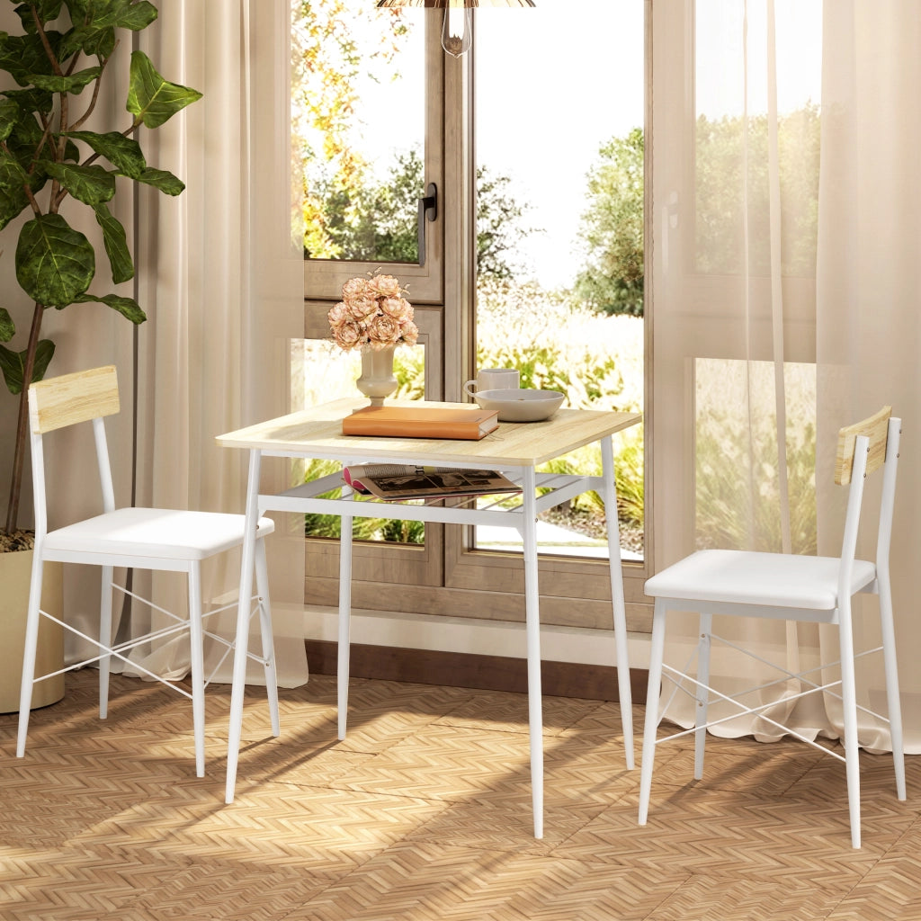 Tavolo da pranzo allungabile con sedie ¨C zephmum ¨C bianco, acciaio e rovere