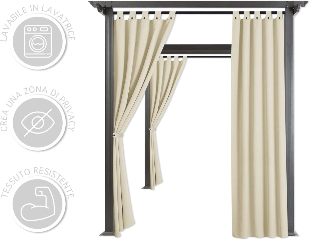 Tenda Per Gazebo Da Esterno Resistente 160 x 270 Cm Con Asole E Passanti Chiusura A Bottoni Antivento Antipolvere Uv Resistente Tende Da Sole Ombreggiante Terrazzo Multiuso 4 Pezzi - Panna