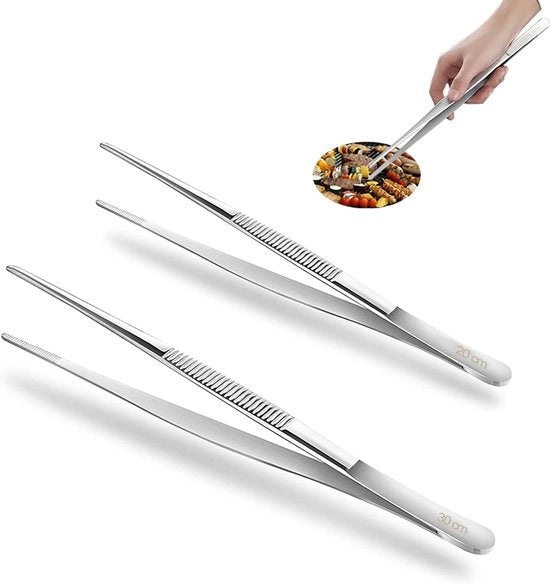 Pincette da cucina - Pincetta da carne - Pincetta da cottura - 30 cm e 20 cm - In acciaio inossidabile - Lunga pincetta per barbecue - 2 pezzi