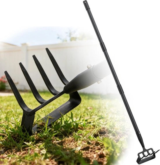 Scoiattolo per giardino 2-in-1 - Stivale con staffa pesante/Cultivatore - Leggero - Lunghezza Steel (182 cm) - Attrezzo per giardino - Avvertenza di sicurezza