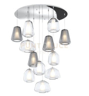 SOSPENSIONE CROMO 12 LUCI TONDA VETRI (ALPHA 3X TR) (BETA 4X TR) (GAMMA 4X FU + 1X TR) 1176CR-S12 T ABG-TF