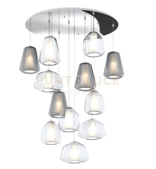 SOSPENSIONE CROMO 12 LUCI TONDA VETRI (ALPHA 3X TR) (BETA 4X TR) (GAMMA 4X FU + 1X TR) 1176CR-S12 T ABG-TF
