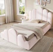 Letto imbottito per bambini 90 x 200 cm in velluto rosa con angoli arrotondati