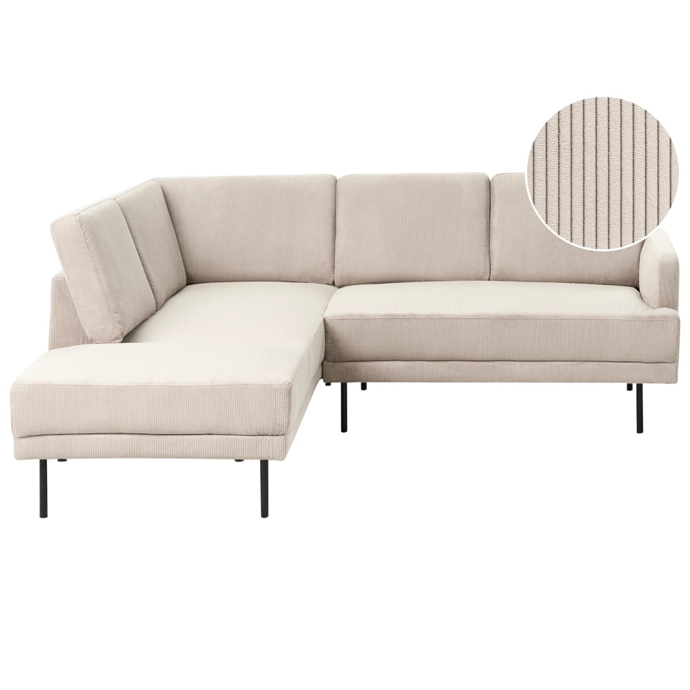 Divano imbottito angolare destro 4 posti con gambe in metallo beige Schienale imbottito stile moderno e minimalista