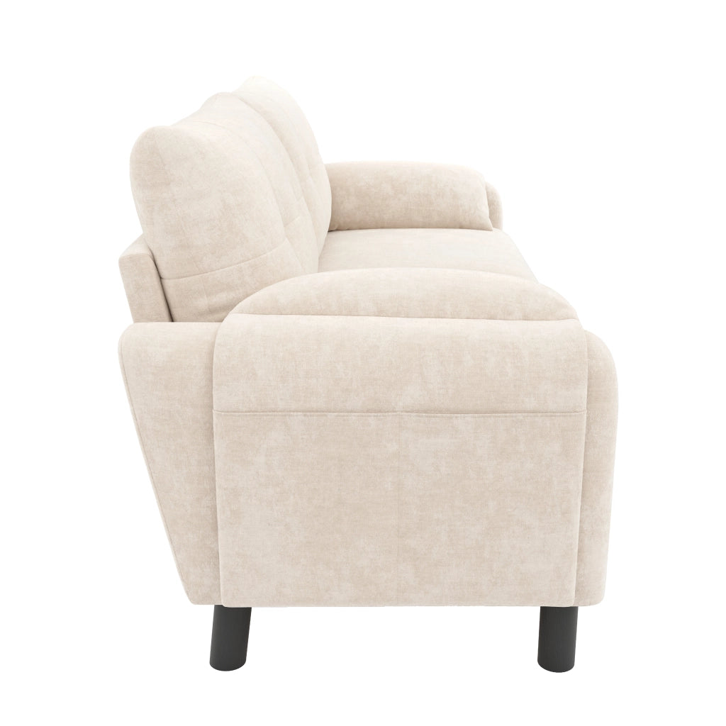 Divano a 2 posti modulare in chenille beige con tasche laterali e 2 cuscini 158 × 80 × 88.5 cm