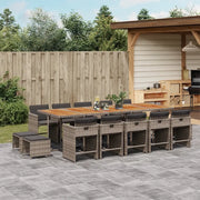 Set da Pranzo da Giardino 15 pz con Cuscini Grigio Polyrattan
