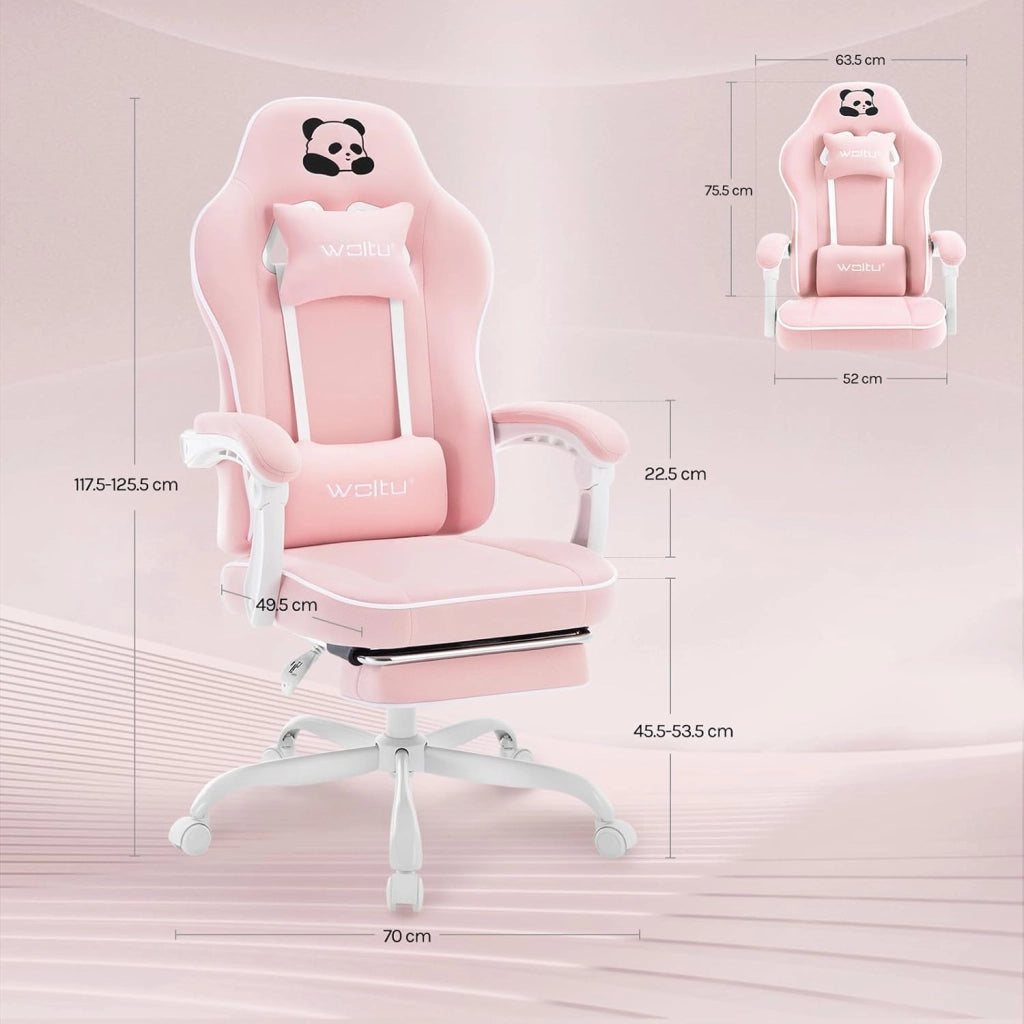 Sedia Gaming, Ampia Sedia da Ufficio Ergonomica Imbottita con Cuscino a Molla, Alta Capacità di Carico, Poltrona per Computer con Schienale Alto e Poggiapiedi, Tessuto a rete, Rosa, GS16rs