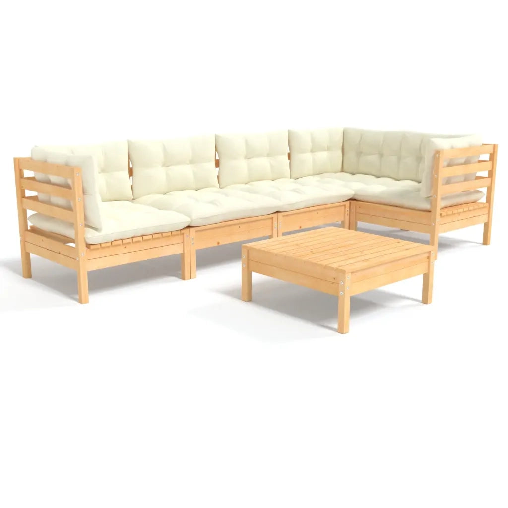 Set Divani da Giardino 6 pz con Cuscini Crema in Massello di Pino cod mxl 39735