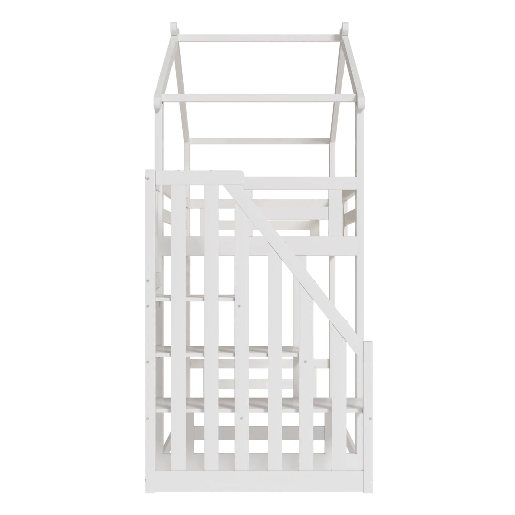 Letto a Castello Basso 90x200 ¨C MINIMAL ¨C Massello Bianco con Rete a Doghe