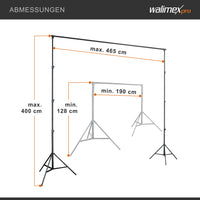 Sistema di sfondi XXL largo 190-465 cm, supporto per fondale fino a 400 cm di altezza, stativi per lampade con attacco spigot da 5/8", set di sfondi per fotografia, video e green screen