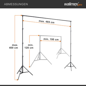 Sistema di sfondi XXL largo 190-465 cm, supporto per fondale fino a 400 cm di altezza, stativi per lampade con attacco spigot da 5/8", set di sfondi per fotografia, video e green screen