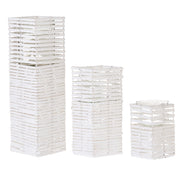 Set di 3 portacandele in legno di pioppo bianco portacandele in vetro di varie dimensioni design boho quadrato alto