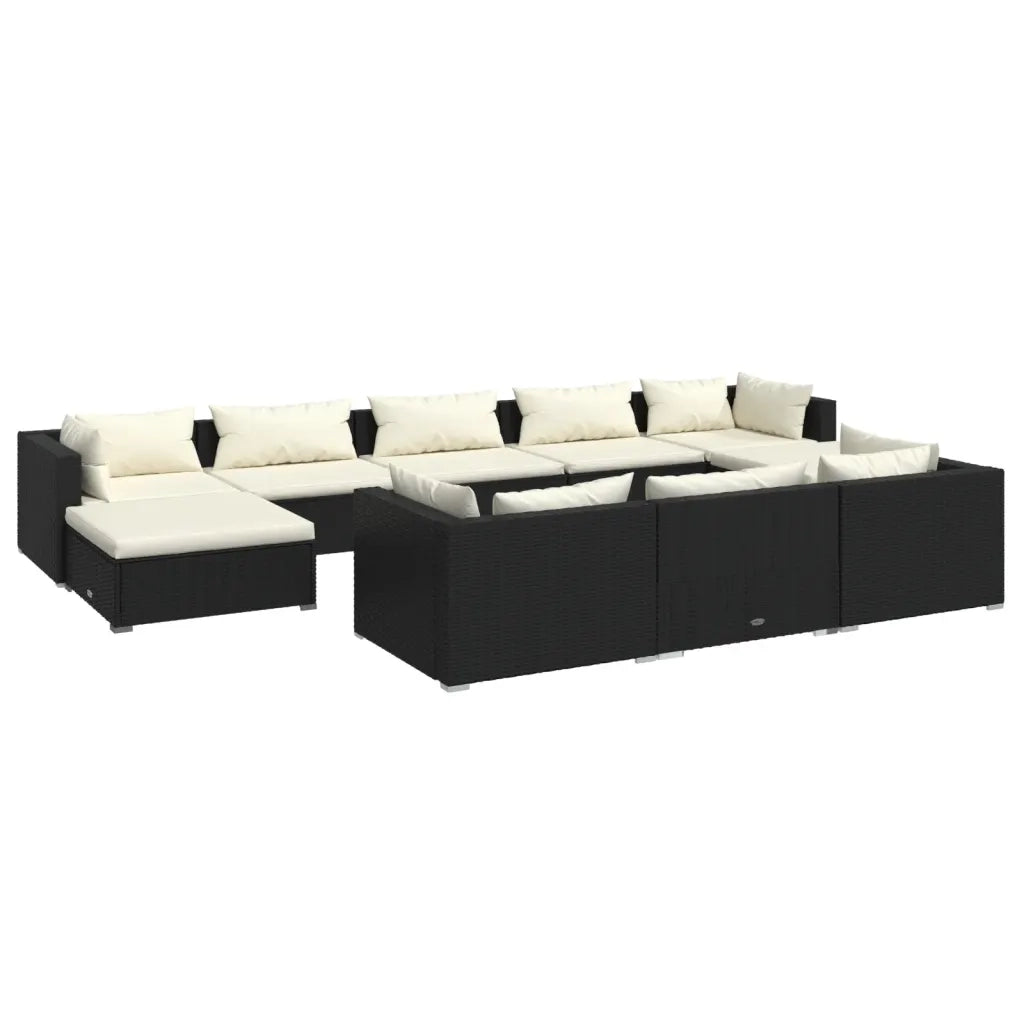Set Divani da Giardino 10 pz con Cuscini in Polyrattan Nero 3102039