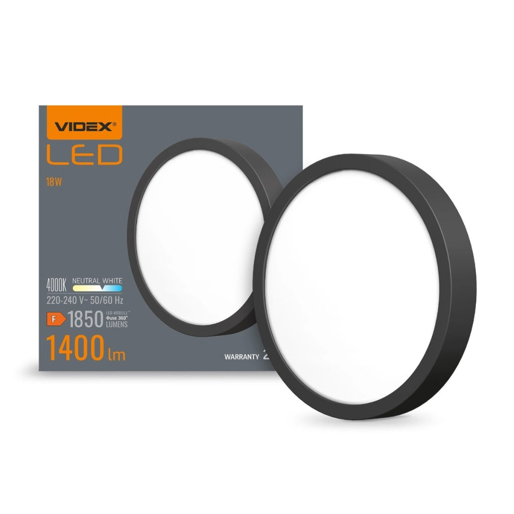 Plafoniera LED tonda 15W 1850lm CCT 19,2cm Nera Videx