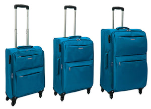 Set 3 Valigie Trolley Morbide in Poliestere 4 Ruote TSA Ravizzoni Singapore Blu Petrolio