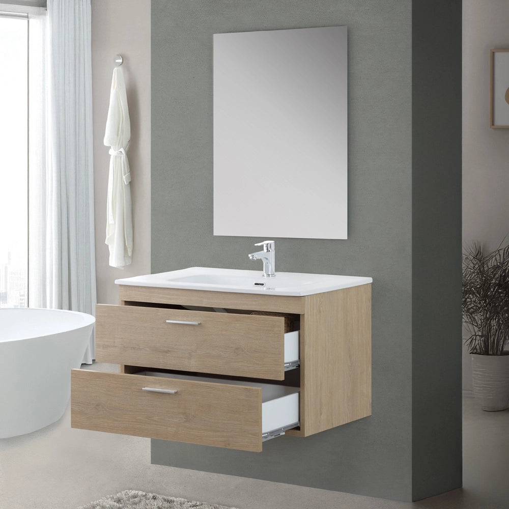 Mobile bagno sospeso 80 cm rovere dolomite con 2 cassettoni soft-close Desya