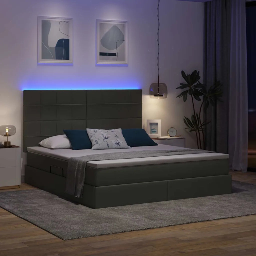 Letto con contenitore e LED con led Grigio scuro 180 x 200 cm