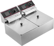 Friteuse Commerciale a Doppio Fondo - Friteuse Elettrica - Doppio Fondo - Fondo Doppio Fritto - Fondo Fritto in Acciaio Inossidabile - 12L - 5000W