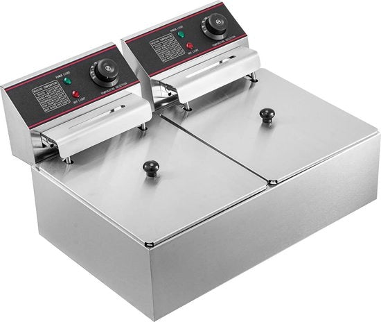 Friteuse Commerciale a Doppio Fondo - Friteuse Elettrica - Doppio Fondo - Fondo Doppio Fritto - Fondo Fritto in Acciaio Inossidabile - 12L - 5000W