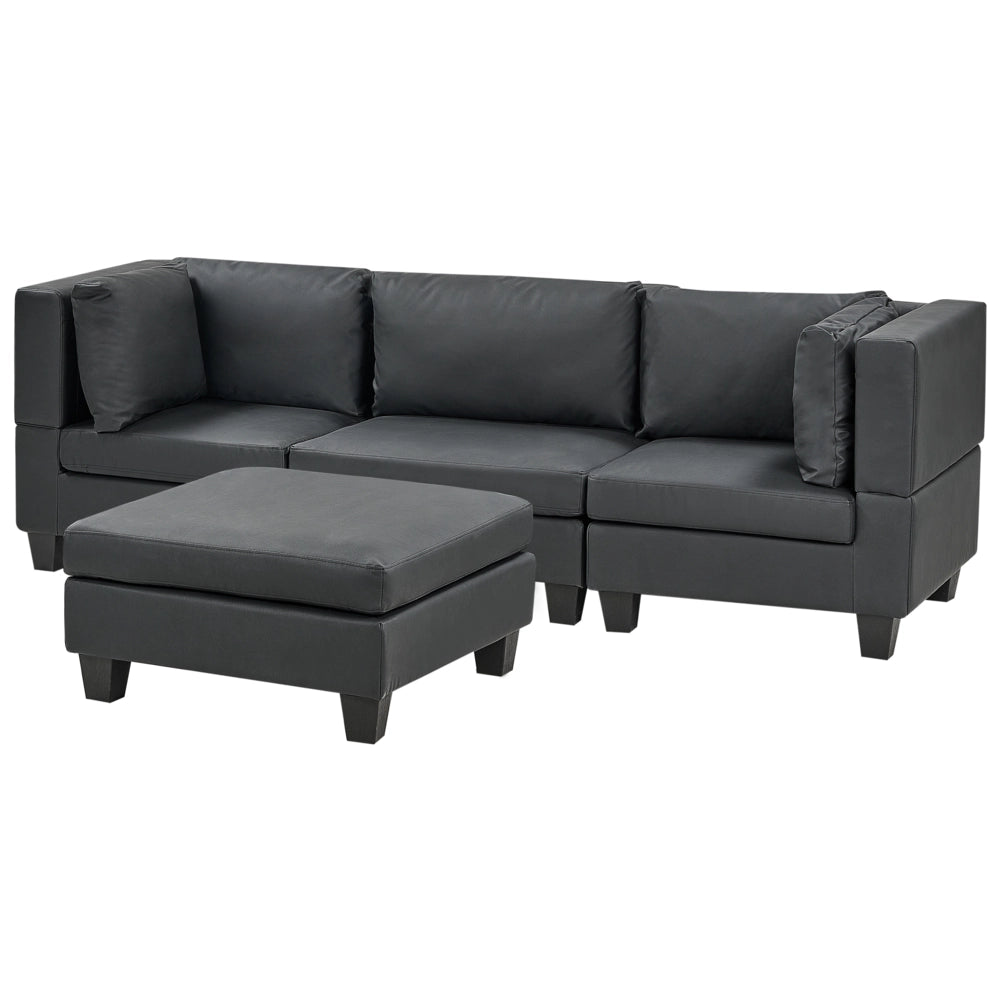 Divano Componibile Rivestito In Tessuto Nero 3 Posti con ottomano stile moderno