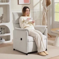 Poltrona Reclinabile Elettrica con Telecomando e Poggiapiedi, in Tessuto Effetto Velluto, 80x83x104 cm, Crema